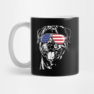 Patriotic Rottweiler dog with American Flag sunglasses Mug